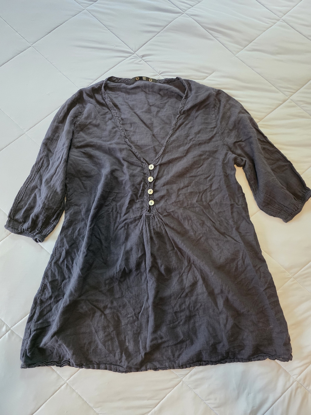 Linen Blend Button-Front Tunic | Size Medium